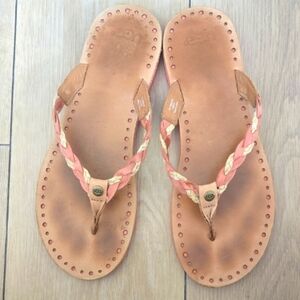 UGG Navie Women's Flip Flop Thong Sandals Braided Leather Coral Pink Boho Sz 9